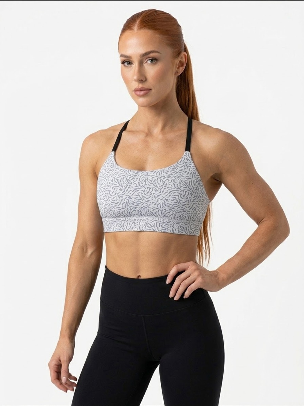 ALLFENIX Snake Print Sports Bra Adjustable Straps Black Gray White XS